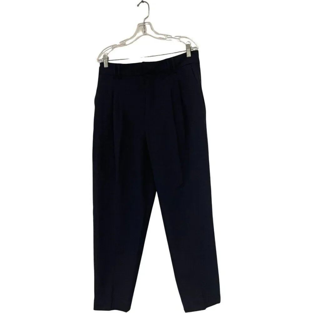 Zara Womens Trousers Pants Size EU 44 US 12 Navy Blue Straight Leg 7290/040 NWT